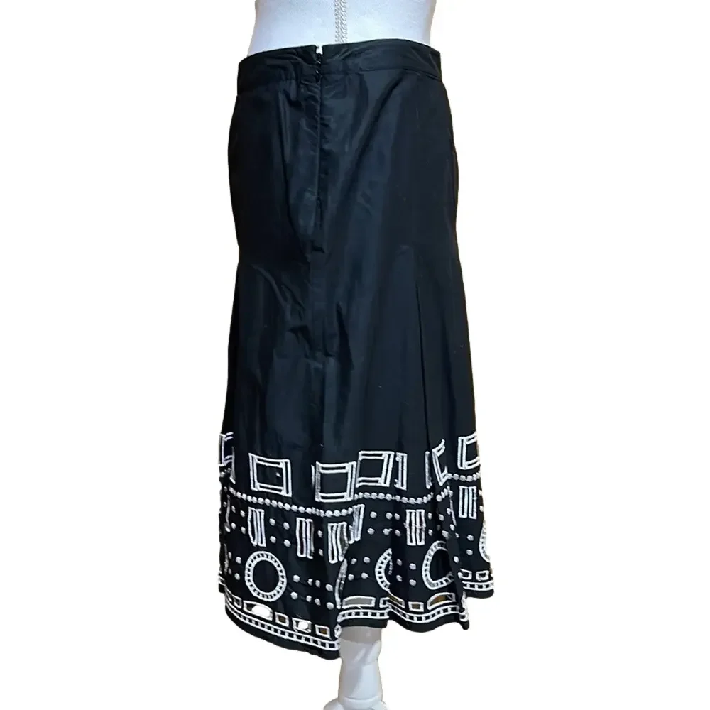 Alfani Black Pleated Skirt with Geometric Embroidery Border - EUC